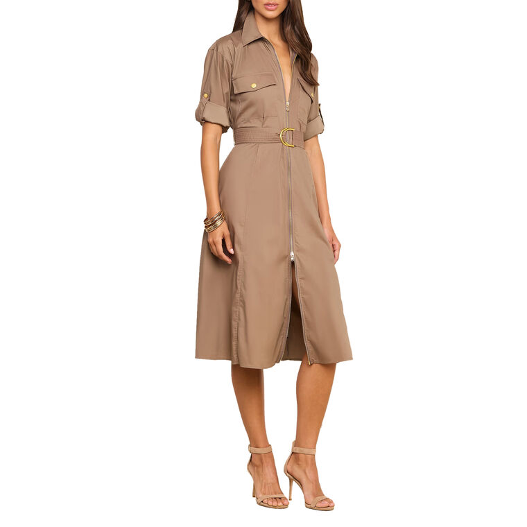 Callen Roll-Tab Sleeve Midi Shirt Dress image number null