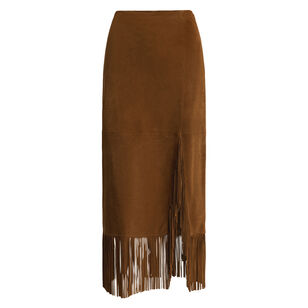 Suede Fringe Midi Skirt