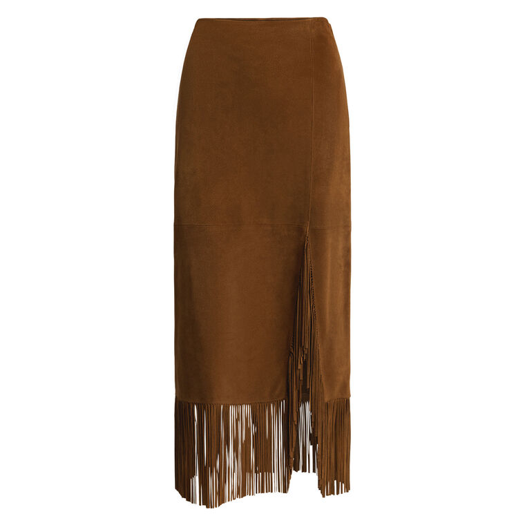 Suede Fringe Midi Skirt image number null