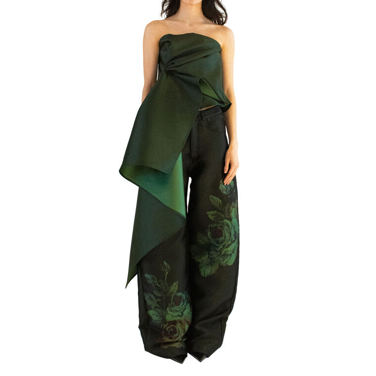 Heavy Satin Strapless Draped Asymmetrical Top image number null