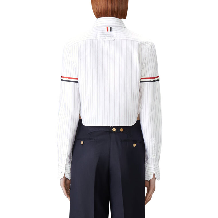 Long Sleeve Cropped Button Down Point Collar Oxford Shirt image number null