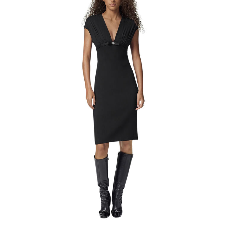 Deep V-Neck Techno Stretch Cady Mini Dress image number null
