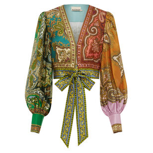 Clemenza Spliced Crop Silk Blouse