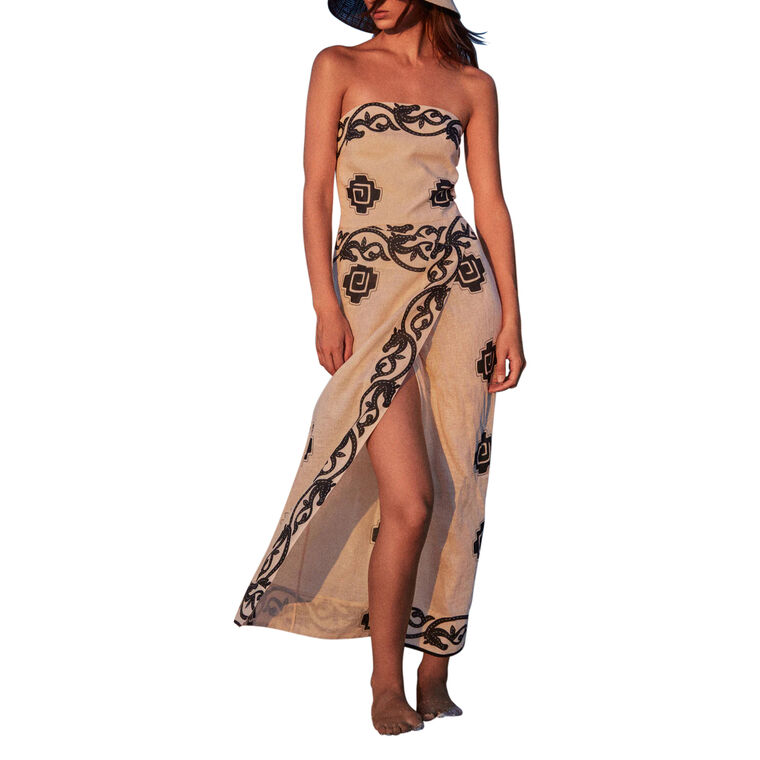 Ancient Strapless Linen Ankle-Length Dress image number null