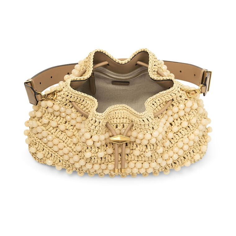 Cinch Beaded Raffia Bucket Bag image number null
