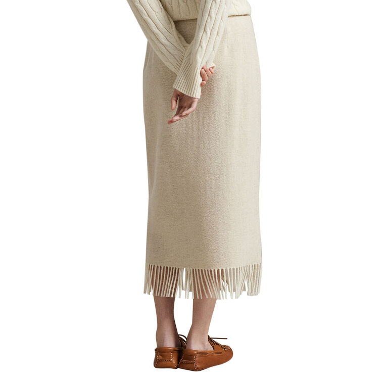 Fringe Herringbone Midi Pencil Wrap Skirt image number null