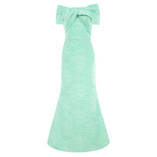 Embossed Jacquard Twist Bodice Gown