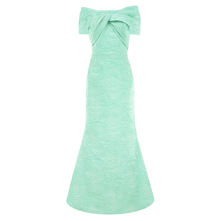 Embossed Jacquard Twist Bodice Gown image number null