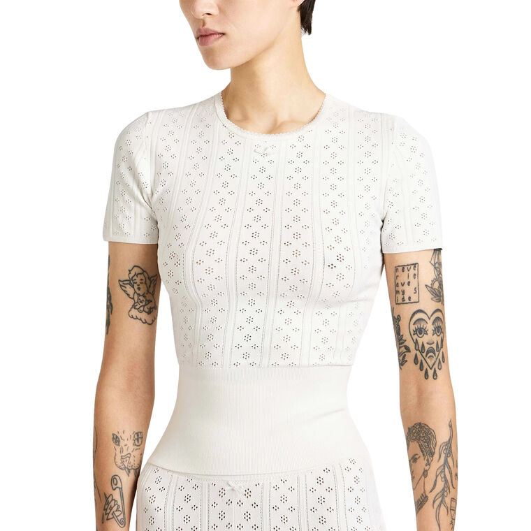 Short Sleeve Knitted Pointelle Tee image number null
