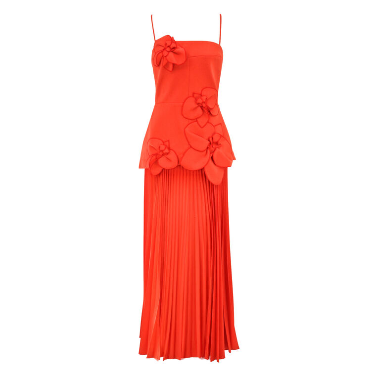 Avison Sleeveless Floral Applique Pleated Maxi Dress image number null