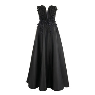 Strapless Satin Floral Embellished Ball Gown
