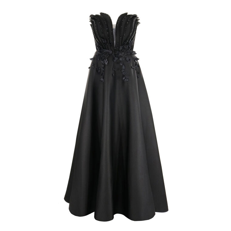 Strapless Satin Floral Embellished Ball Gown image number null