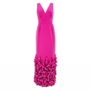 V-Neck Gown With Spiral Hem