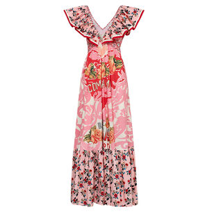 Frill Neck Maxi Dress With Hardware