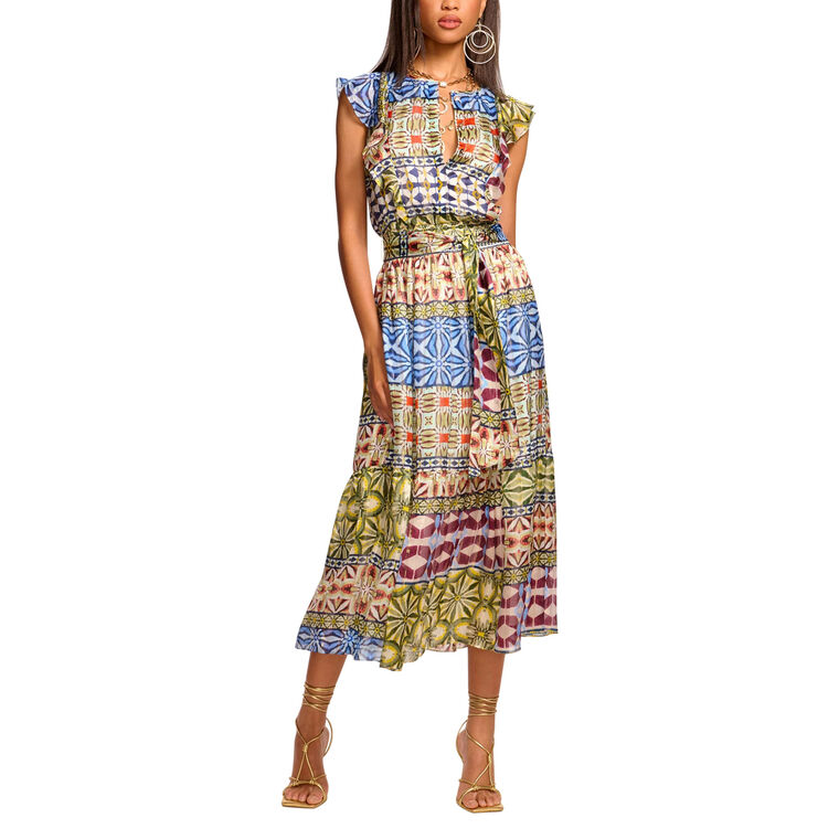 Angelika Silk Flutter Sleeve Midi Dress image number null