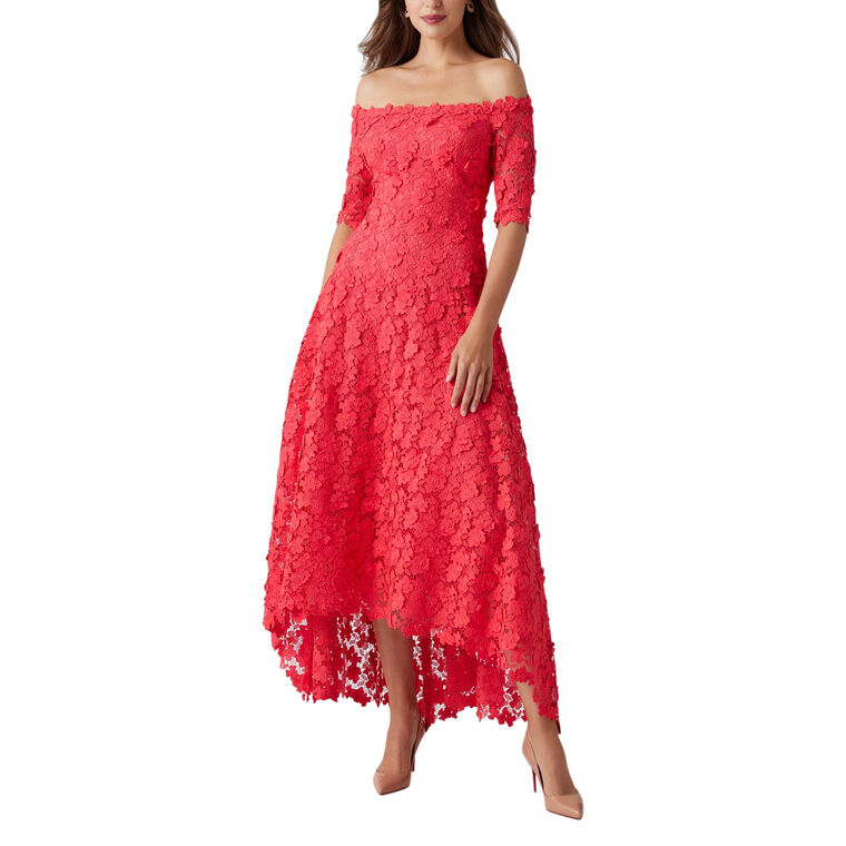 Lace Off The Shoulder High Low Dress image number null