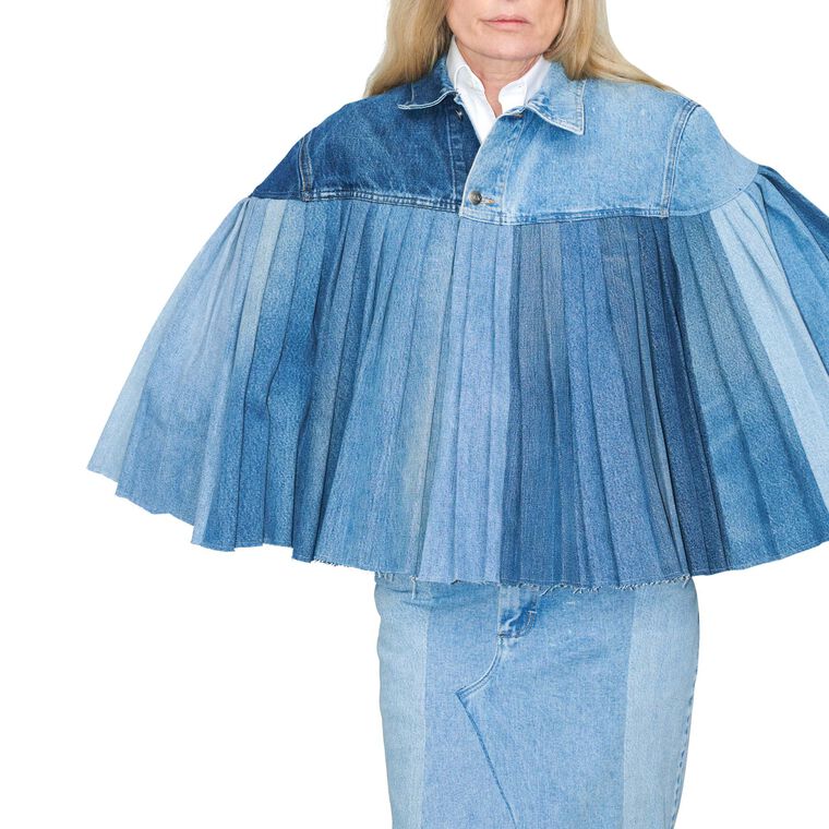 Pleated Denim Cape image number null