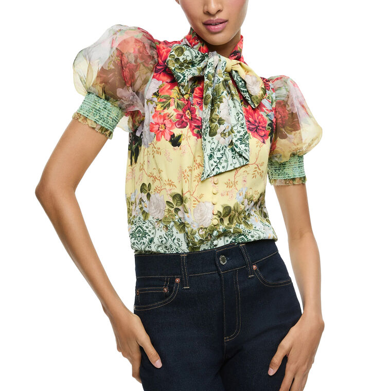 Brentley Tie Neck Puff Sleeve Blouse image number null