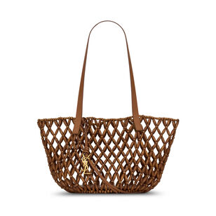 Small Panier Cabas Tote Bag In Wood Beads