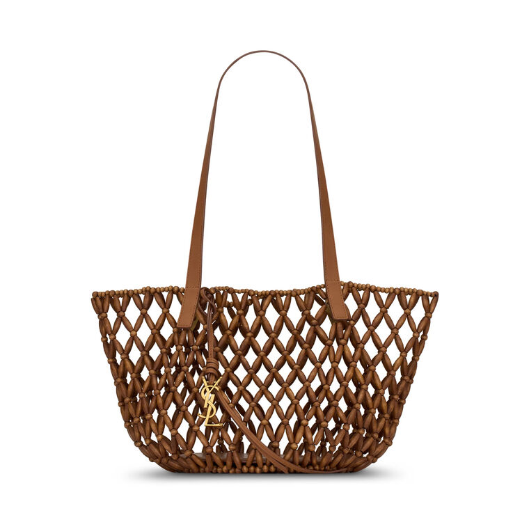 Small Panier Cabas Tote Bag In Wood Beads image number null