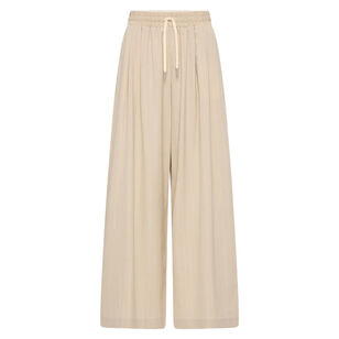 Pinstripe Wool Wide-Leg Drawstring Pant