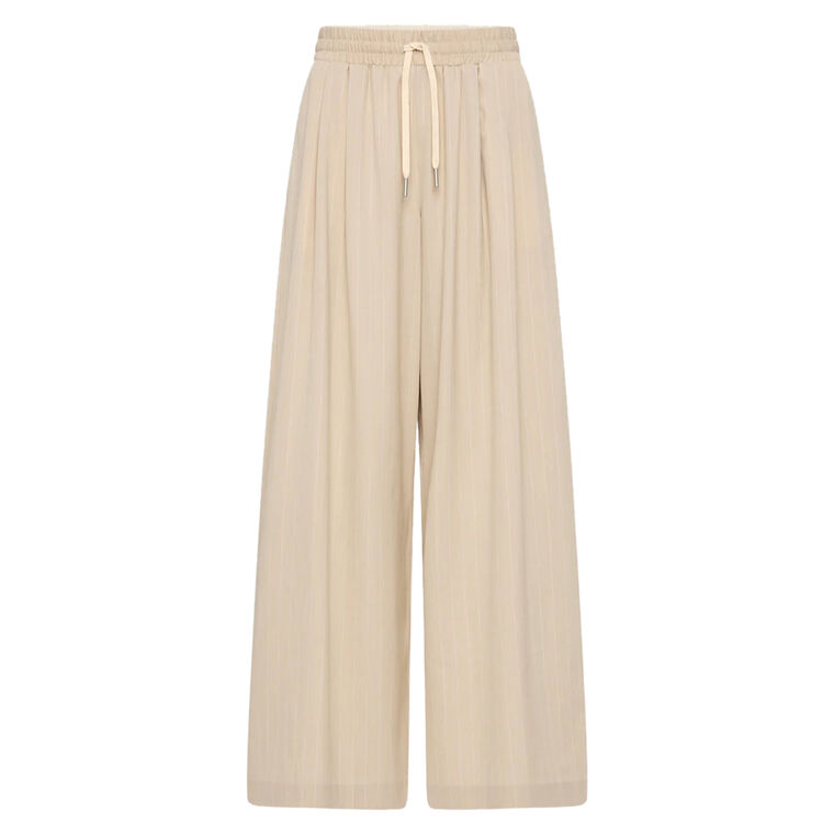 Pinstripe Wool Wide-Leg Drawstring Pant image number null