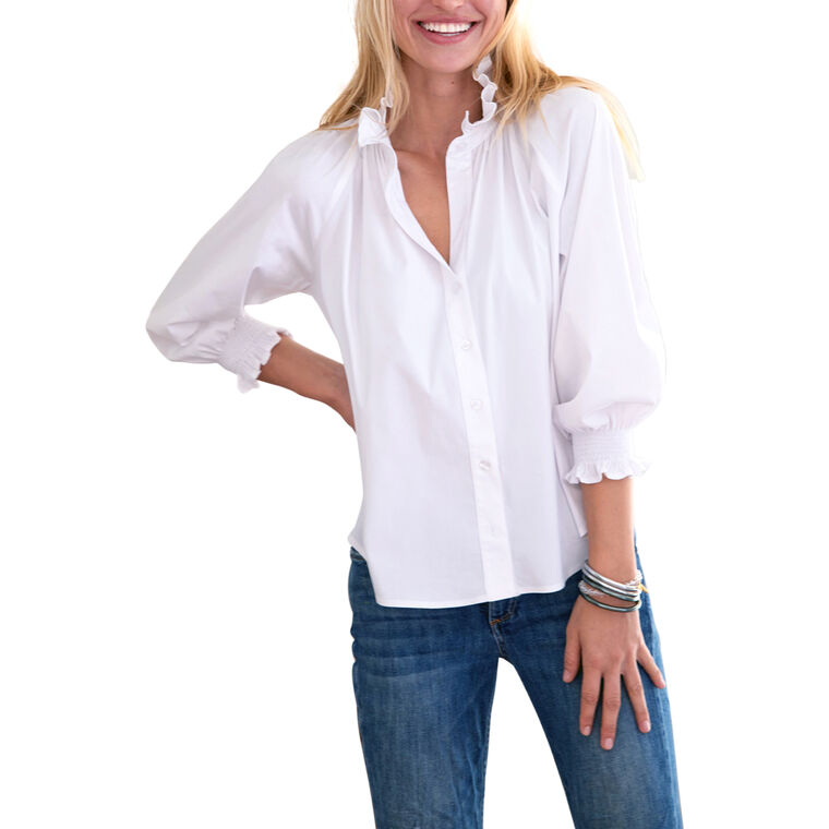 Fiona Ruched Poplin Shirt With Ruffle Neckline image number null