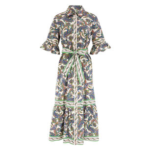 Alix Ruffle Sleeve Belted Midi Dress