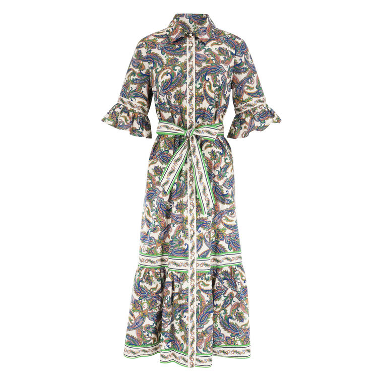 Alix Ruffle Sleeve Belted Midi Dress image number null