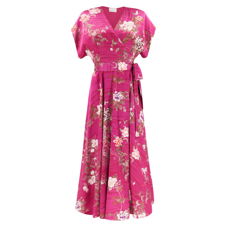 Floral-Print Silk Midi Wrap Dress image number null