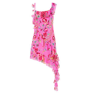 Sleeveless Asymmetric Hem Ruffle Mini Dress