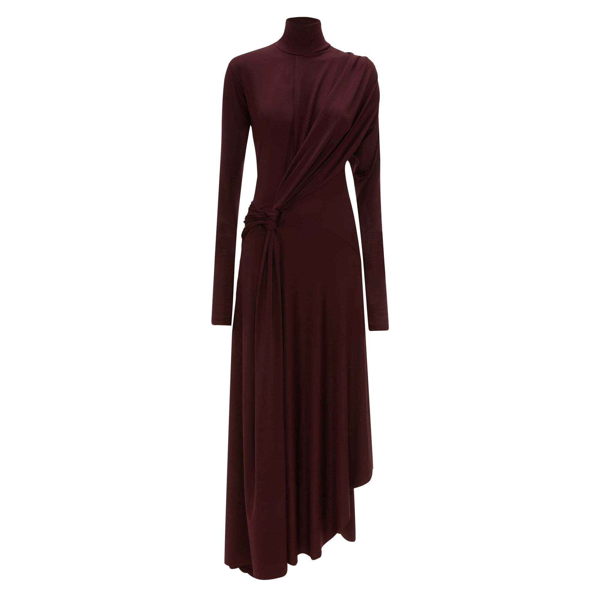 Victoria Beckham Twist Detail High Neck Long Sleeve Midi Dress
