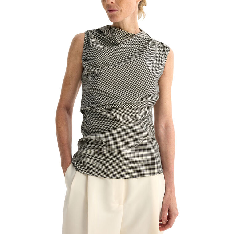 Sleeveless Twisted Mini Check Cowl Neck Top image number null