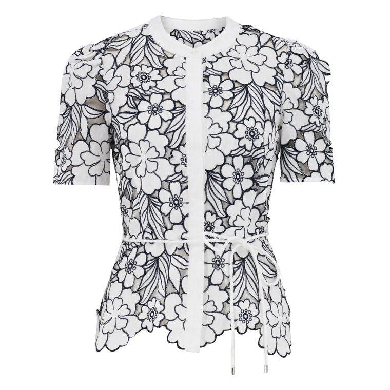 Bree Short Sleeve Embroidered Cutwork Top image number null