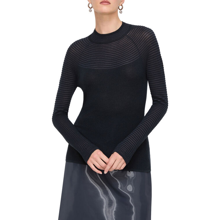 Fine Gauge Merino Textured Stripe Raglan Sleeve Sweater image number null