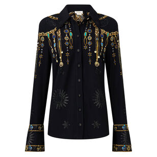 Long Sleeve Fitted Jersey Button-Down Shirt