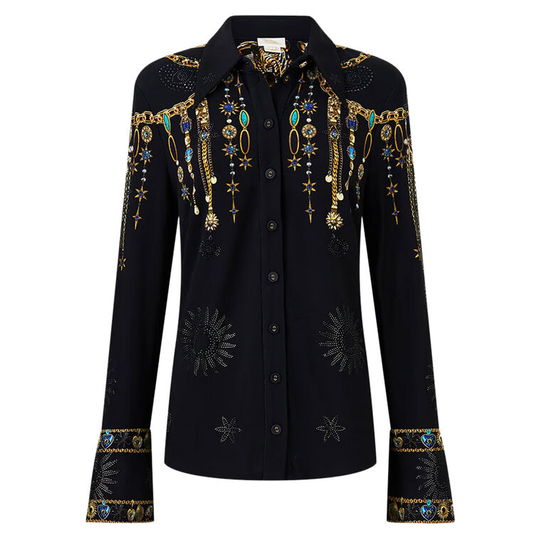 Long Sleeve Fitted Jersey Button-Down Shirt image number null