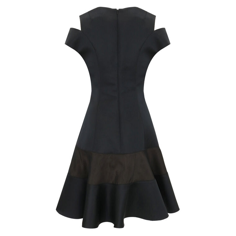 Shoulder Cut Out Flounce Satin Organza Mini Dress image number null