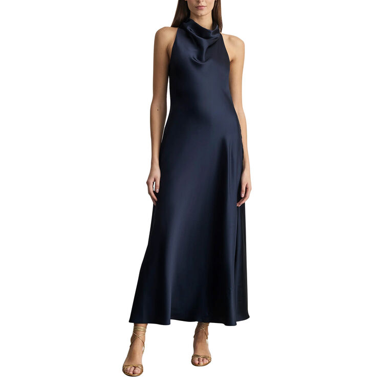 Celinda Halterneck Satin Bias Maxi Dress image number null
