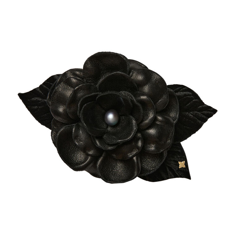 Small Leather Gardenia Brooch image number null