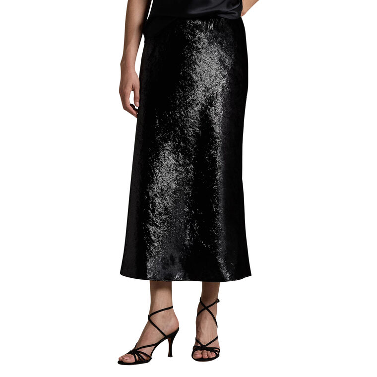 Metallic Velvet Bias-Cut A-Line Midi Skirt image number null