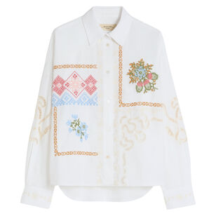 Fonte Long Sleeve Cotton Blouse With Lace And Embroideries