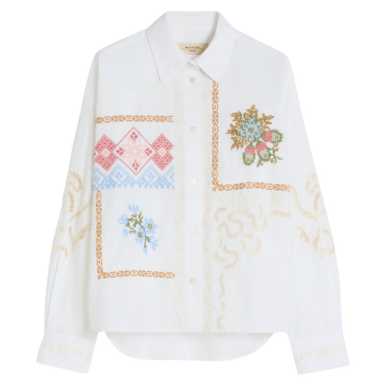 Fonte Long Sleeve Cotton Blouse With Lace And Embroideries image number null