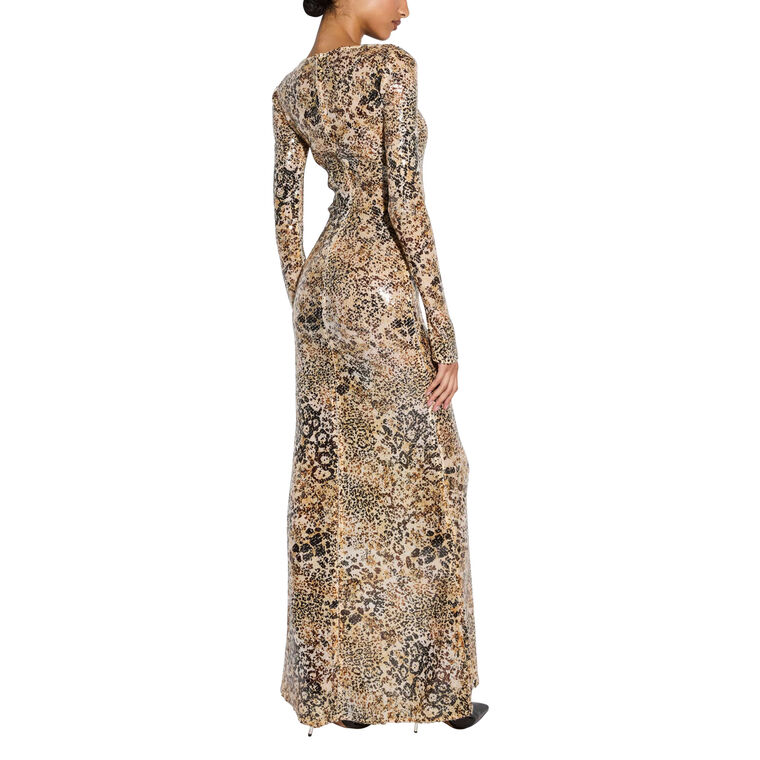 Leopard Sequin Boatneck Gown image number null