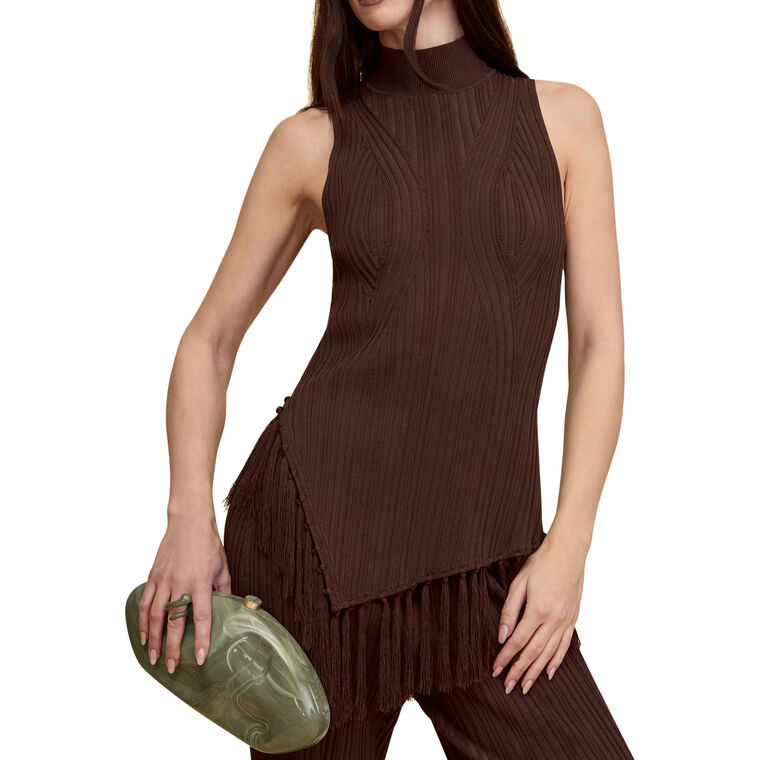 Doja Sleeveless Knit Mock Neck Top With Tassels image number null