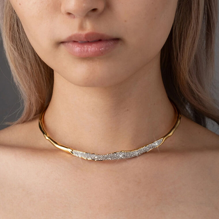 Solanales Gold Crystal Skinny Collar Necklace image number null