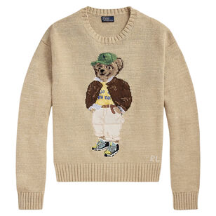 Cotton Polo Bear Long Sleeve Crew Neck Sweater