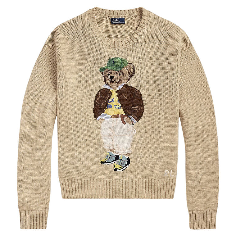 Cotton Polo Bear Long Sleeve Crew Neck Sweater image number null