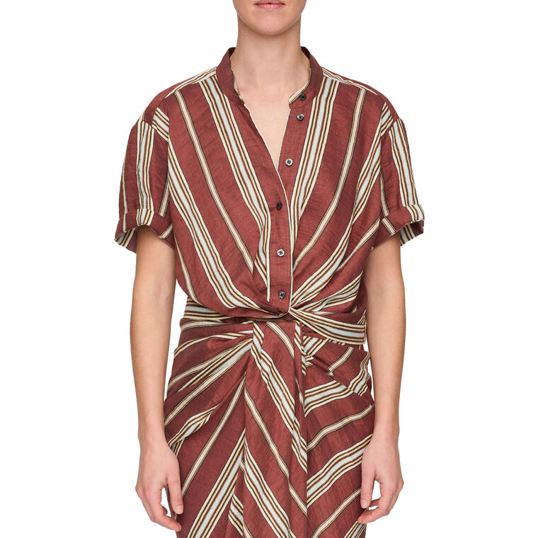 Leonore Short Sleeve Striped Linen Shirt image number null