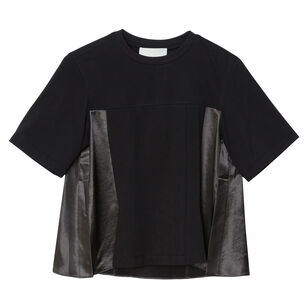 Puff Sleeve Flounce T-Shirt With Satin Panels